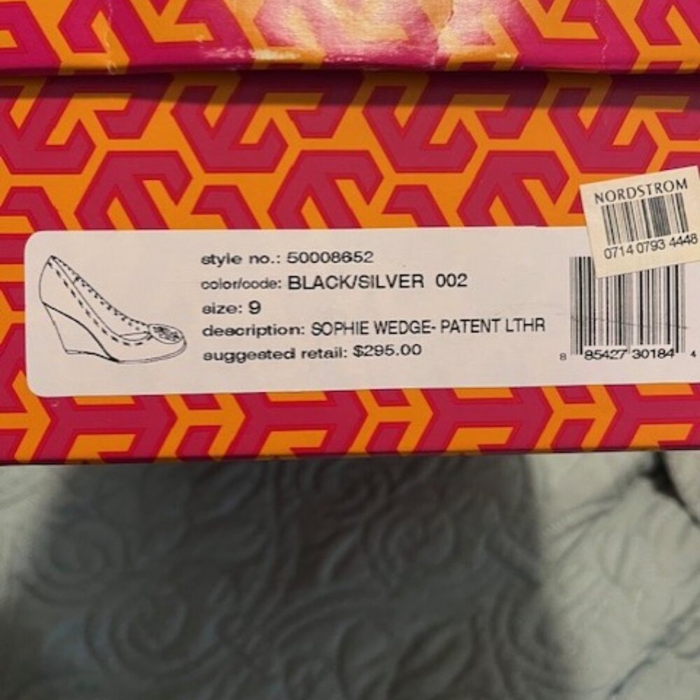 Tory Burch Sophie Wedge Black Patent